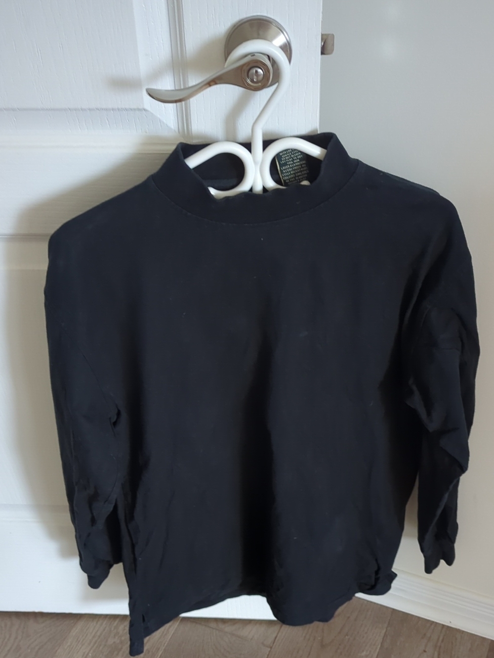 Vintage Men's Black Long Sleeve Mock-Neck Shirt-size S, 100% Cotton